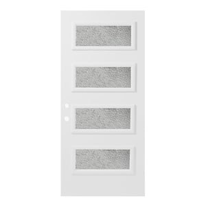 32 in. x 80 in. Lorraine Diamond 4 Lite Painted White Right-Hand Inswing Steel Prehung Front Door