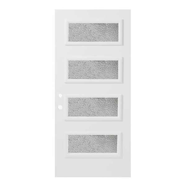 Stanley Doors 32 in. x 80 in. Lorraine Diamond 4 Lite Painted White Right-Hand Inswing Steel Prehung Front Door