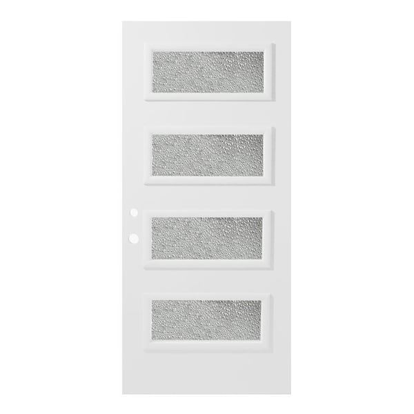 Stanley Doors 36 in. x 80 in. Lorraine Diamond 4 Lite Painted White Right-Hand Inswing Steel Prehung Front Door