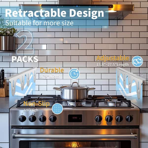 4 Coperture In Acciaio Inox Per Fessura Fornello - Regolabili Da 36,5 A 73 Cm - Altezza 5 Cm - Riempifessura Antiscivolo Per Cucina