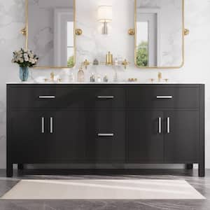 72 in. W. x 22 in. D x 36 in. H Double Sink Freestanding Bath Vanity in Black with White Engineered Marble Top