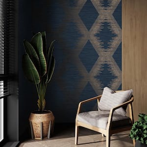 Serenity Geo Navy and Cooper Non-Woven Paper Removable Wallpaper