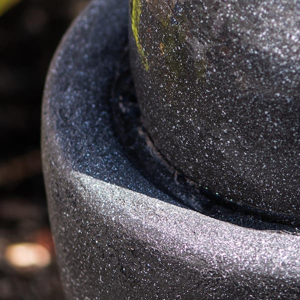 25.98 in. H Round Polyresin Waterfall Stone Textured Sphere Floor Fountain with LED Light, Garden Sphere Fountain, Gray