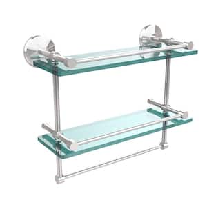 Monte Carlo 16 in. L x 12 in. H x 5 in. W 2-Tier Clear Glass Bathroom Shelf with Towel Bar in Polished Chrome