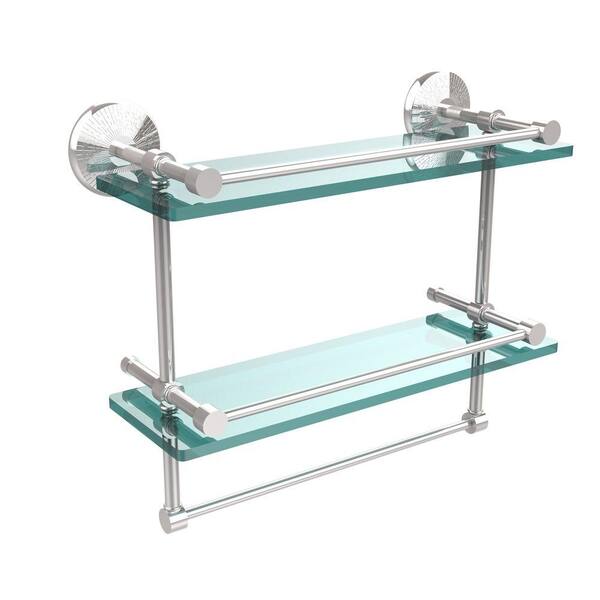 Allied Brass Monte Carlo 16 in. L x 12 in. H x 5 in. W 2-Tier Clear Glass Bathroom Shelf with Towel Bar in Polished Chrome