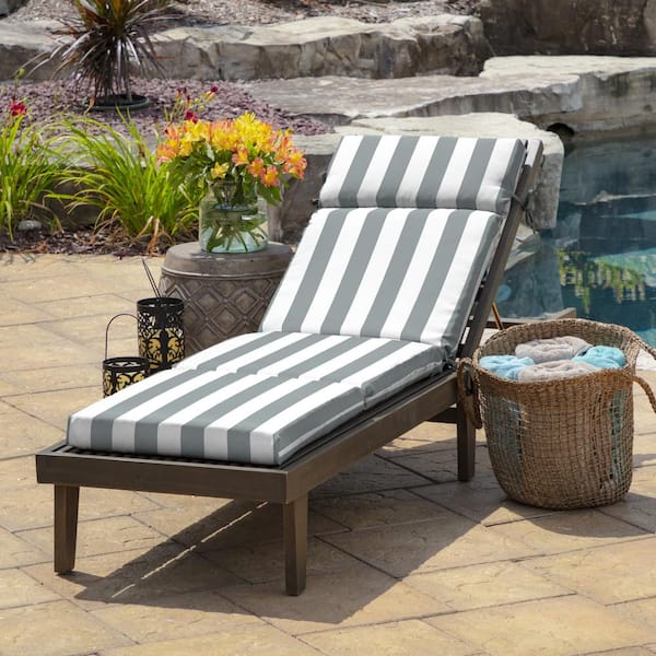 Topbuy Patio Chaise Lounge Cushion Recliner Quilted Thick Padded Seat  Cushion w/Ties Gray 
