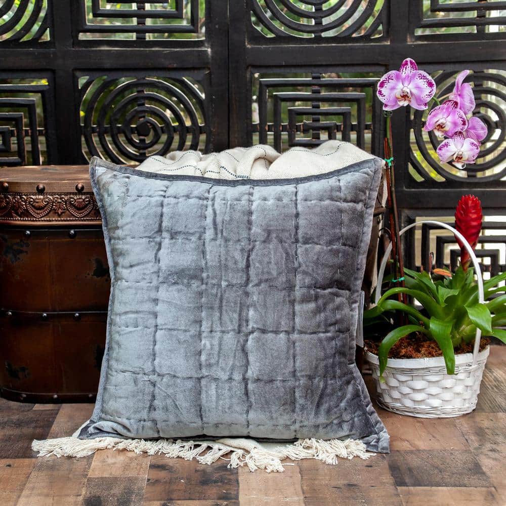 Charcoal Quilted Velvet Square Throw Pillow Set