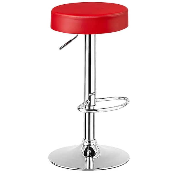 Costway 26 in.-34 in. Red Backless Steel Height Adjustable Swivel Bar Stool with PU Leather Seat( Set of 1)