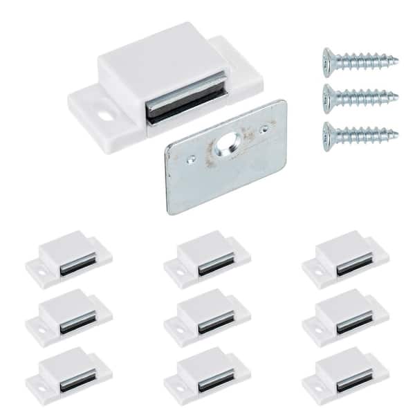 1 1/4 in. (32 mm) White Magnetic Surface Mount Cabinet Door Catch with Strike Plate (10-Pack)