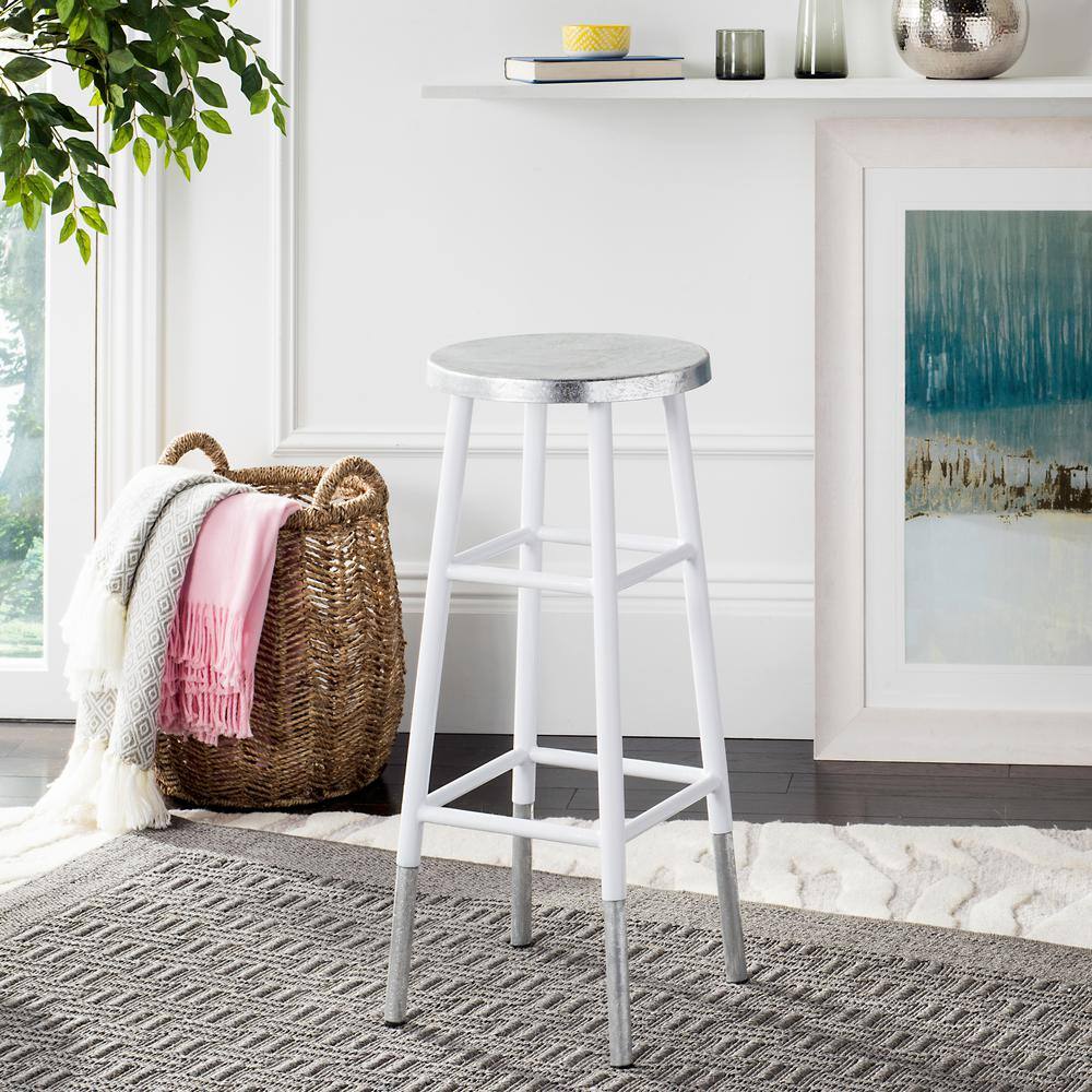 Kenzie 30" White and Silver Iron Bar Stool