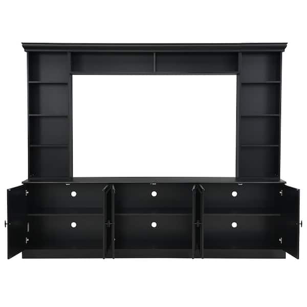 Black Modern Large Wall Unit Entertainment Center TV Stand Fits TVs up to 70 in. with Bookshelf, Cabinets, Open Shelves