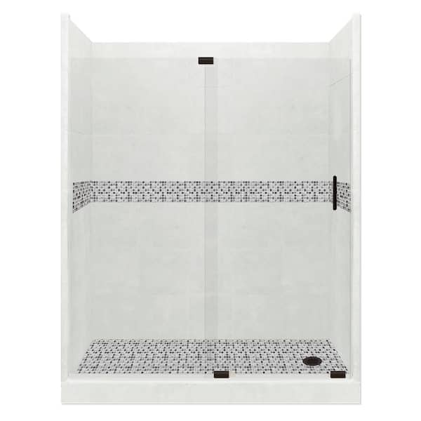 American Bath Factory Del Mar Grand Slider 32 in. x 60 in. x 80 in. Right Drain Alcove Shower Kit in Natural Buff and Black Pipe Hardware