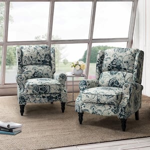 Bogazk Modern Floral Polyester Pattern Manual Recliner with Wingback and Rubber Wood Legs (Set of 2)