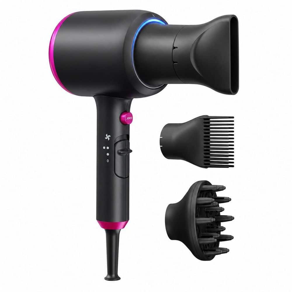 1875-Watts Fast Drying Blown Away Ionic Hair Dryer in Black with Diffuser and 3-Attachments for All Hair Types