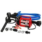 12-Volt 1/5 HP 10 GPM Portable Fuel Transfer Utility Pump with 8 ft. Discharge Hose Manual Nozzle and Suction Pipe