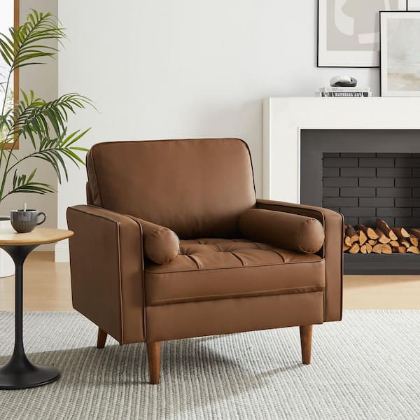Valour Faux Leather Tufted Accent Armchair in Brown