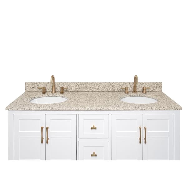 61 in. Granite Vanity Top in Beige with White Basin 61 in. Granite Vanity Top in Beige with White Basin