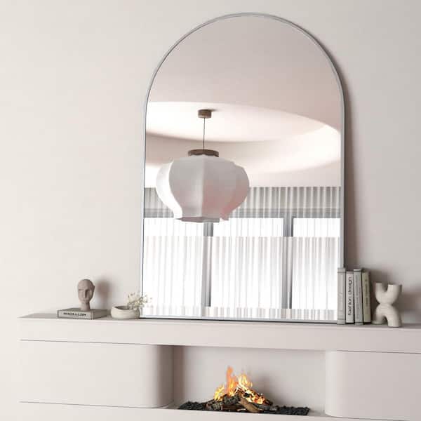 24 in. W x 32 in. H Silver Arched Wall Mirror with Aluminum Frame, Shatterproof Glass and MDF Back for Bathroom Mirror
