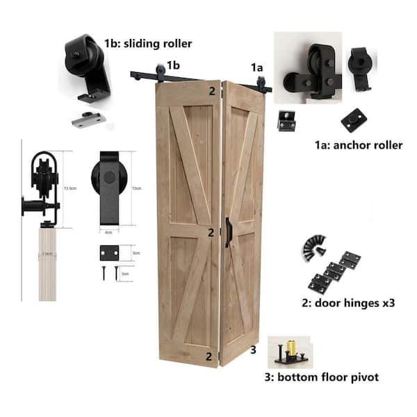 LUBANN 63 in. Black Bi-Fold Top Mount Sliding Door Track and