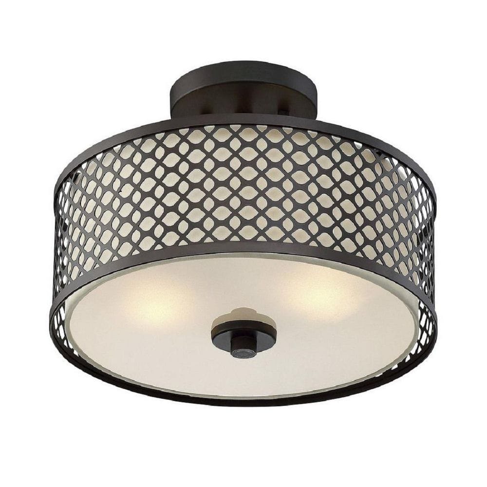 Elegant 13" Oil Rubbed Bronze Drum Ceiling Light with Cream Fabric Shade