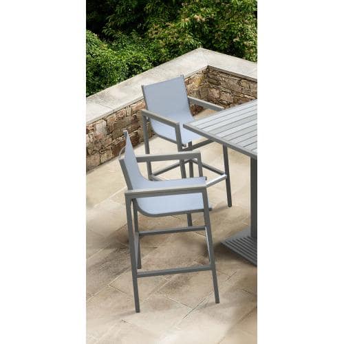 Marina Gray Aluminum Outdoor Bar Stool with Wood Accents