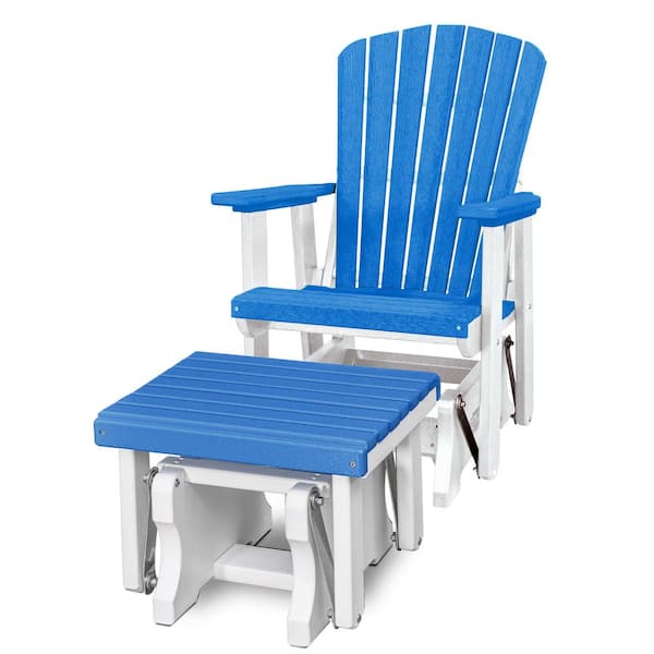 American Furniture Classics Adirondack Series 27 in. 1-Person White Frame High Density Plastic Outdoor Glider with Gliding Ottoman