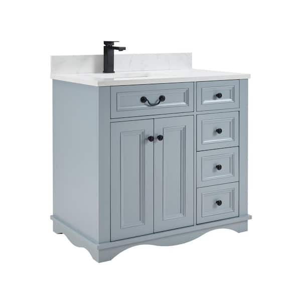 French Contemporary Series 36 in. 1 Freestanding Cadet Bath Vanity with White Artificial Stone Top Assembled Bath Vanity