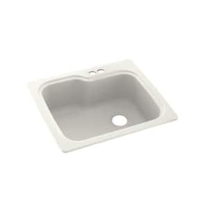 Dual-Mount Bisque Solid Surface 25 in. x 22 in. 2-Hole Single Bowl Kitchen Sink