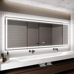 96 in. W x 36 in. H Rectangular Frameless Anti-Fog Wall Dimmable Backlit Dual LED Bathroom Vanity Mirror in silver