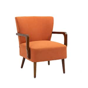 Modern Orange Linen Wood Frame Accent Chair