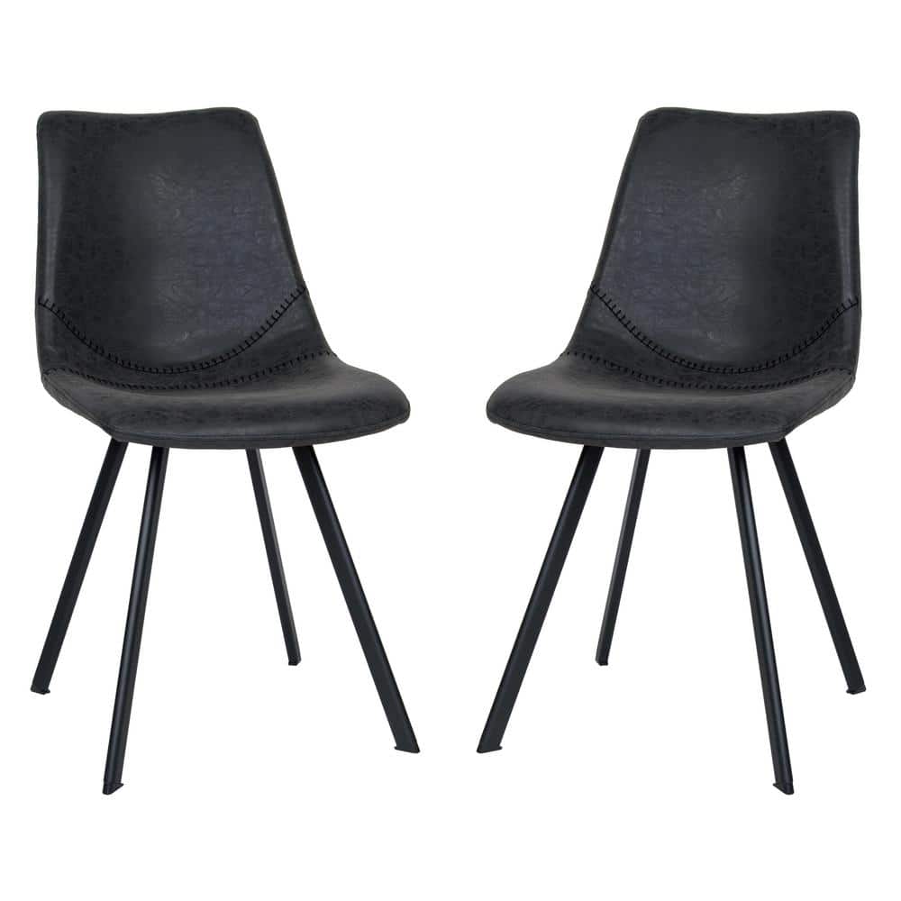 Charcoal Black High Back Leather Upholstered Side Chair with Metal Legs