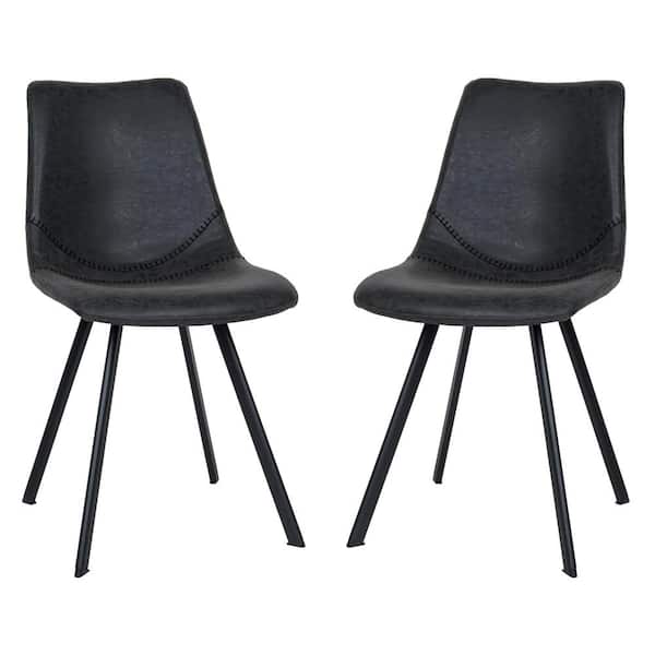 Leisuremod Markley Charcoal Black Faux Leather Dining Chair Set of 2
