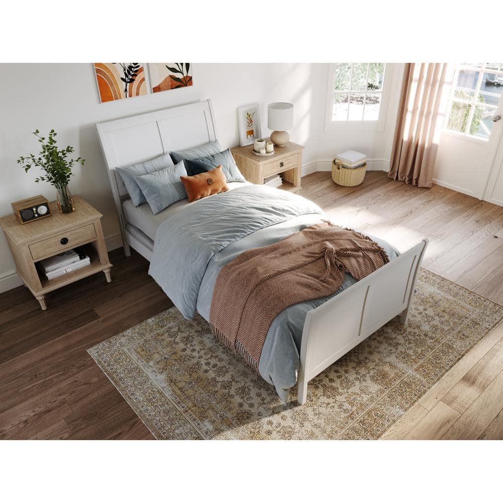Portland White Solid Wood Sleigh Bed Frame with Footboard