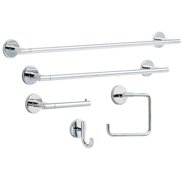 Trinsic Polished Chrome Bath Hardware Set: 30 in. & 24 in. Towel Bars, Towel Ring, Toilet Paper Holder, Hook