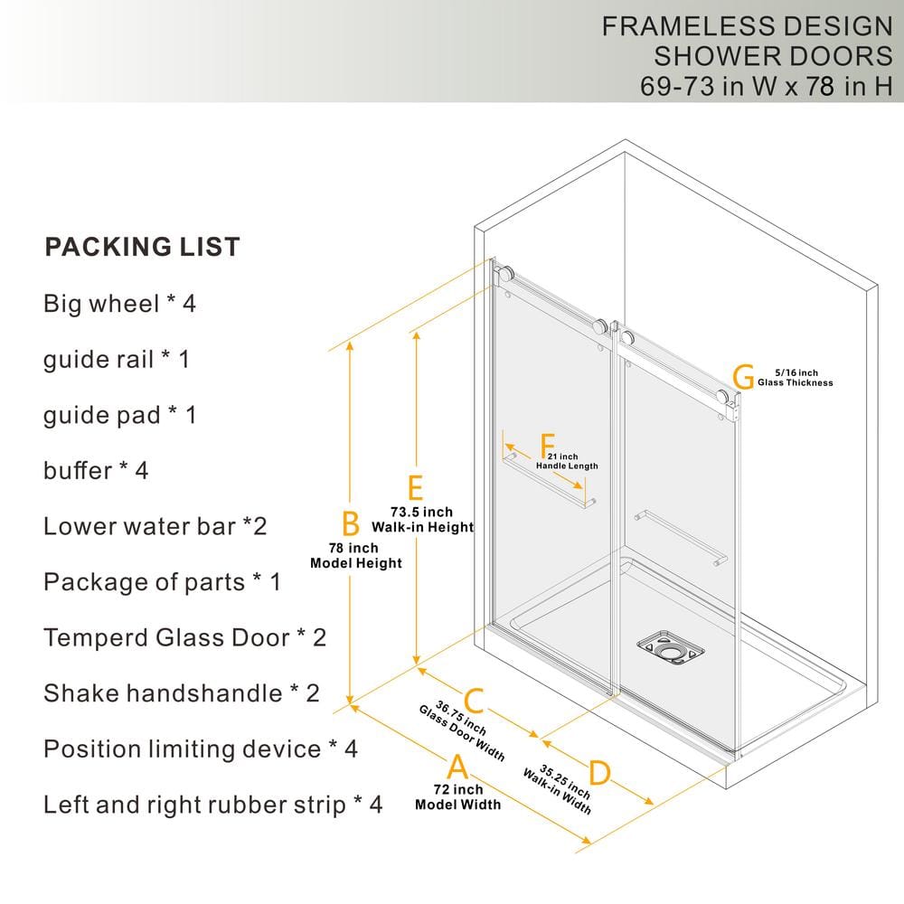 Brushed Silver Frameless Double Sliding Shower Door with Clear Tempered Glass