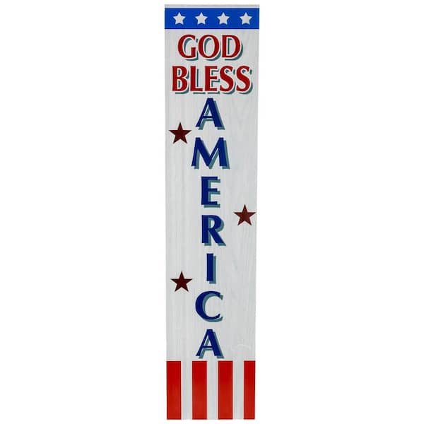 35.75 in. God Bless America Patriotic Wooden Porch Board Sign Decoration