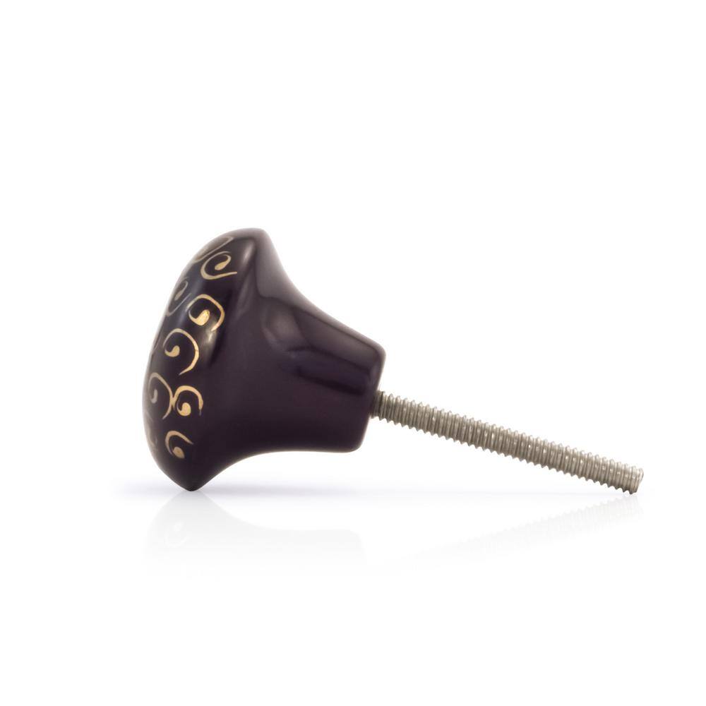 Black and Gold Round Ceramic Cabinet Knob with Hardware