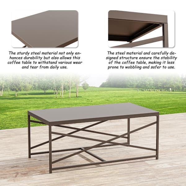 4-Piece Wicker Outdoor Patio Conversation Set Sectional Couch with Brown Steel Table and Blue Cushions