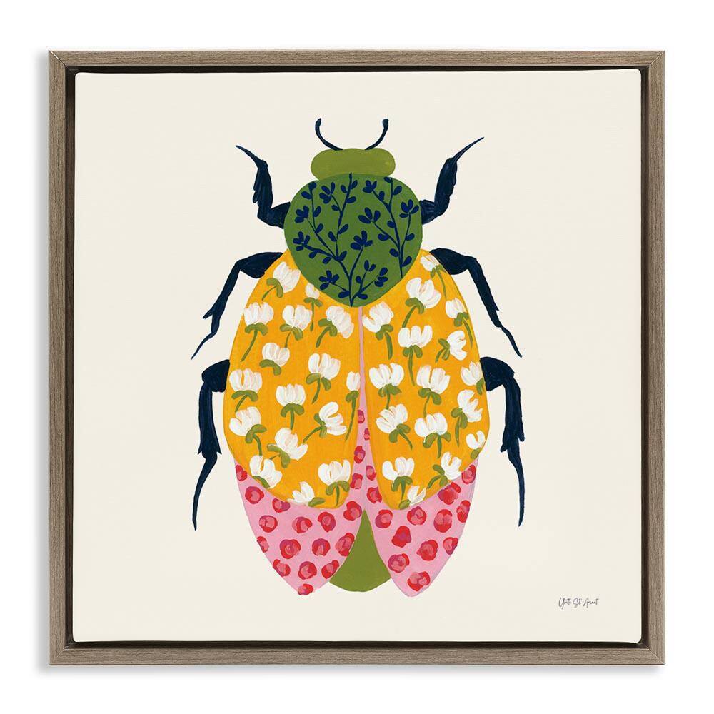 Mixed Blooms Beetle by Yvette St. Amant Brown Floater Frame Animal Graphic Art Print 18 in. x 18 in. price history on PriceWatchPro