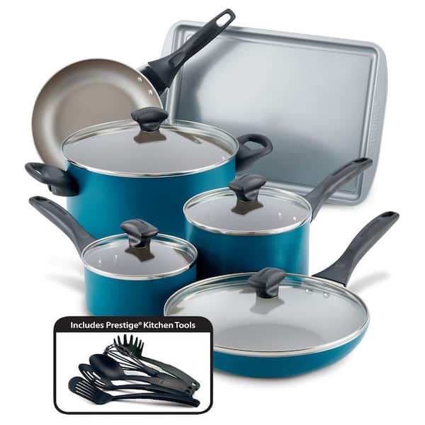 Farberware Dishwasher Safe 15-Piece Aluminum Nonstick Cookware Set in Teal  20361 - The Home Depot