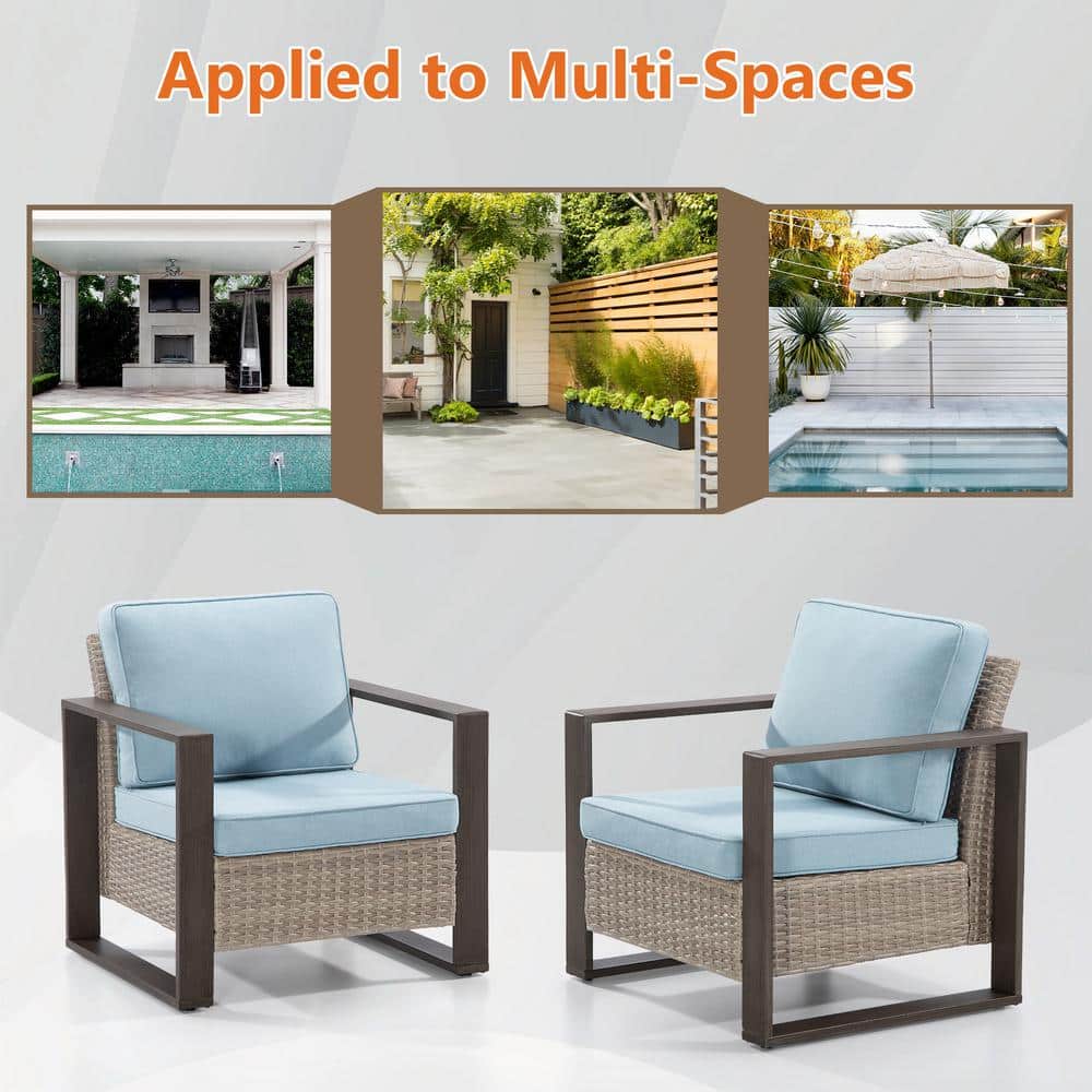Sky Blue Cushioned Steel Frame Patio Lounge Chairs, Set of 2