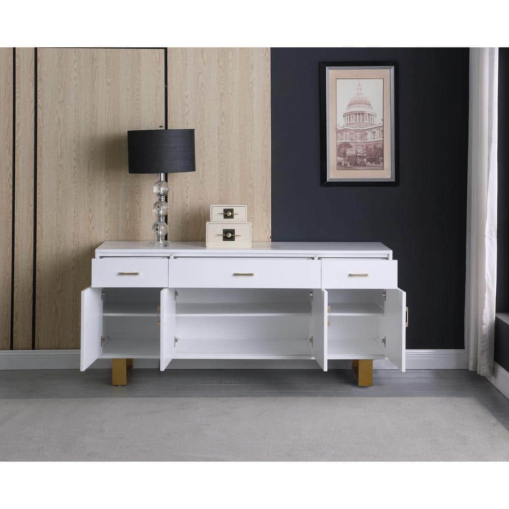 Tyrion Modern White Lacquer Sideboard with Gold Stainless Accents