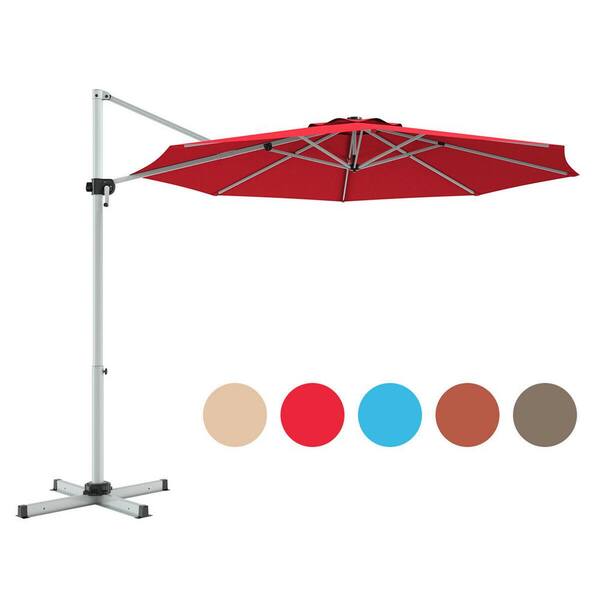 Costway 11 ft. Aluminum Cantilever Tilt Half 360-Degrees Rotation Patio Umbrella in Burgundy