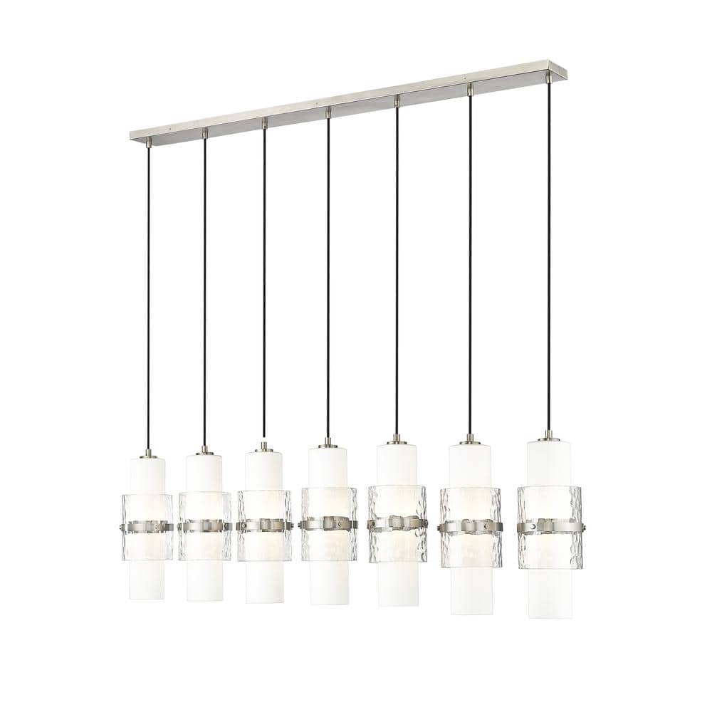 Cayden 54 in. 7-Light Brushed Nickel Linear Chandelier with Clear Plus Etch