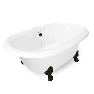 72 in. Acrylic Double Clawfoot Non-Whirlpool Bathtub in White w/ Large Ball and Claw Feet in Old World Bronze