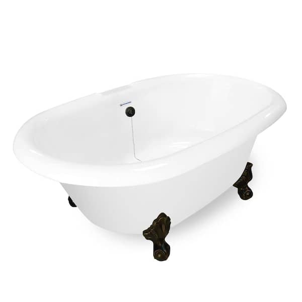 American Bath Factory 72 in. Acrylic Double Clawfoot Non-Whirlpool Bathtub in White w/ Large Ball and Claw Feet in Old World Bronze