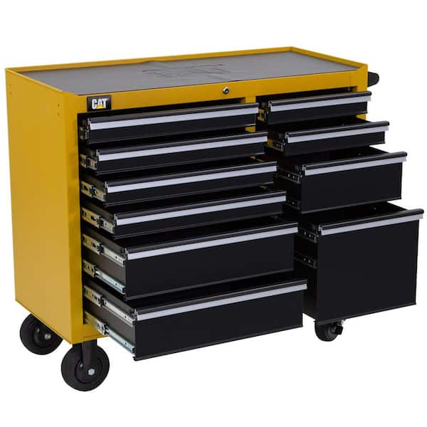 Heavy Duty 41 in. W x 18 in. D 10-Drawer Yellow 16-Gauge Steel Rolling Tool Cabinet with Keyed Locking System