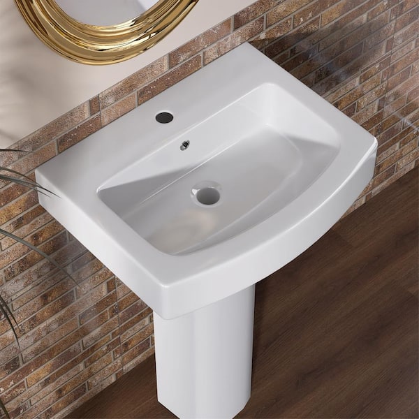 23 in. W x 18 in. D Vitreous China Vessel Pedestal U Shape Combo Bathroom Sink in White with Overflow Drain