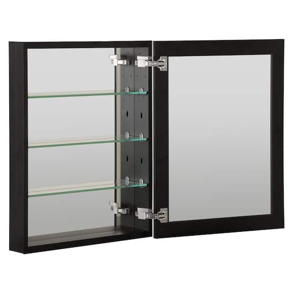 ANGELES HOME 23 in. W x 30 in. H Black Glass Recessed/Surface Mount Rectangular Medicine Cabinet with Mirror