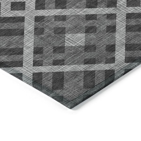 Charcoal, Gray, Silver 8 ft. x 10 ft. Woven Geometric Polyester Rectangle Indoor / Outdoor Area Rug